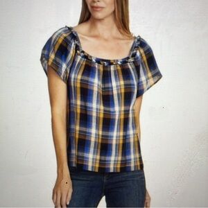 Plaid Women's Top in Blue and Yellow
